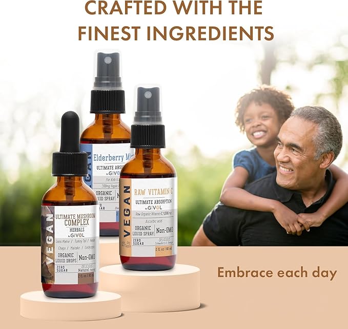 Antioxidant Powerhouse Bundle - Elderberry Raw Vitamin C Mushroom Complex - Nutriments Phytonutrients &amp Cognitive Well-Being All in One Package - Multivitamins - 2 Fl Oz - 240 Days Supply