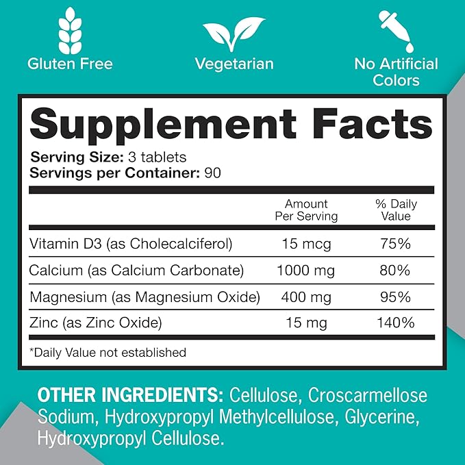 Qunol Calcium 3 in 1 Tablets with CalciumMagnesium &amp Zinc for Immune SupportBoneNerveand Muscle Health Supplement270 Count (Pack of 2)