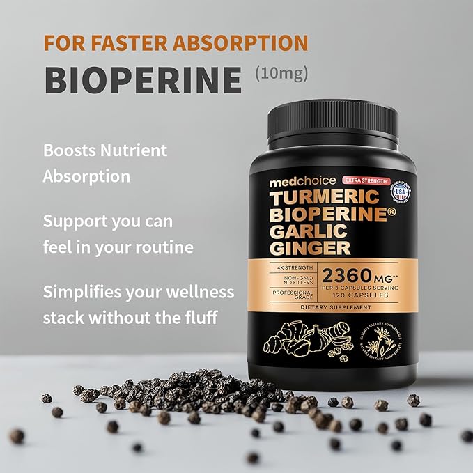Extra Strength Turmeric Capsules - High-Absorption 2360 mg Curcumin Supplements Non-GMO Blend for Digestive Comfort &amp Daily Support - Organic Turmeric Supplement with Black Pepper (240ct Pack of
