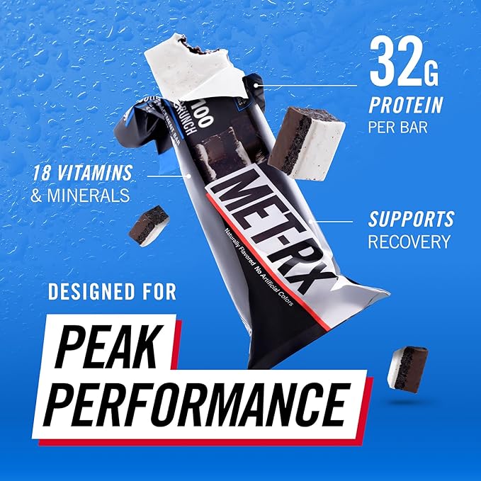 MET-Rx Big 100 Protein Bar Meal Replacement Bar 32G Protein Super Cookie Crunch 3.52 Oz (Pack of 9)