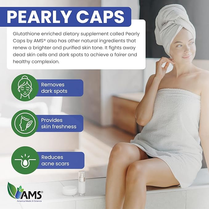 America Medic &amp Science Pearly Caps (60 Capsules) | 1500 mg Glutathione Supplement for Men and Women | Anti-Aging and Skin Lightening Pills | with Vitamin C L-Cysteine and Alpha Lipoic Acid