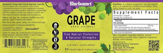 BlueBonnet Super Fruit Grape Seed Extract Supplement 60 Count White (743715008403)