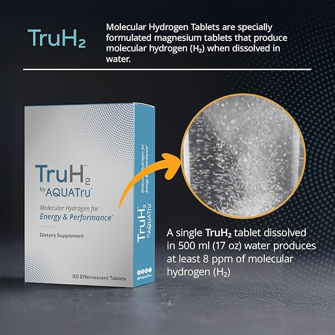TruH2 by AquaTru Molecular Hydrogen Tablets | with Magnesium | Pre-Workout Supplement | Power Your Workouts with Molecular Hydrogen (H2) | 8 PPM Tablets | Dissolve in Water | 30 Tablets (30 Servings)