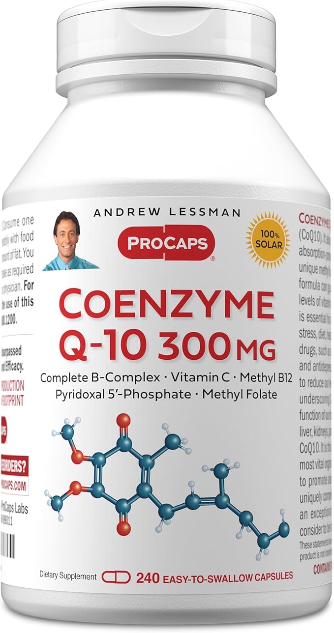 ANDREW LESSMAN Coenzyme Q-10 300 mg 240 Capsules - Essential for Energy Production and Optimum Key Organ Function Anti-Oxidant Support Depleted by Aging Plus B-Complex. Easy to Swallow Capsules