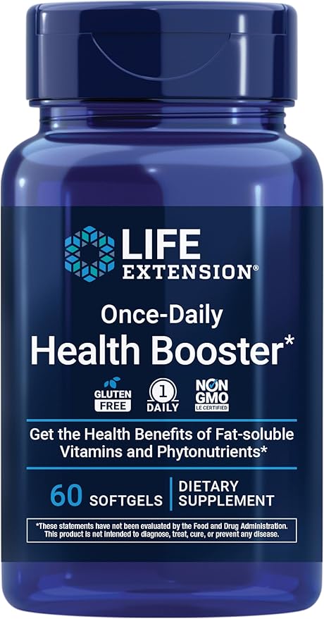 Life Extension Once-Daily Health Booster - Vitamins &amp Nutrients Supplement for Whole-Body Health - Vitamin K Complex Vitamin E Saffron Lutein and More - Non-GMO Gluten-Free - 60 Softgels
