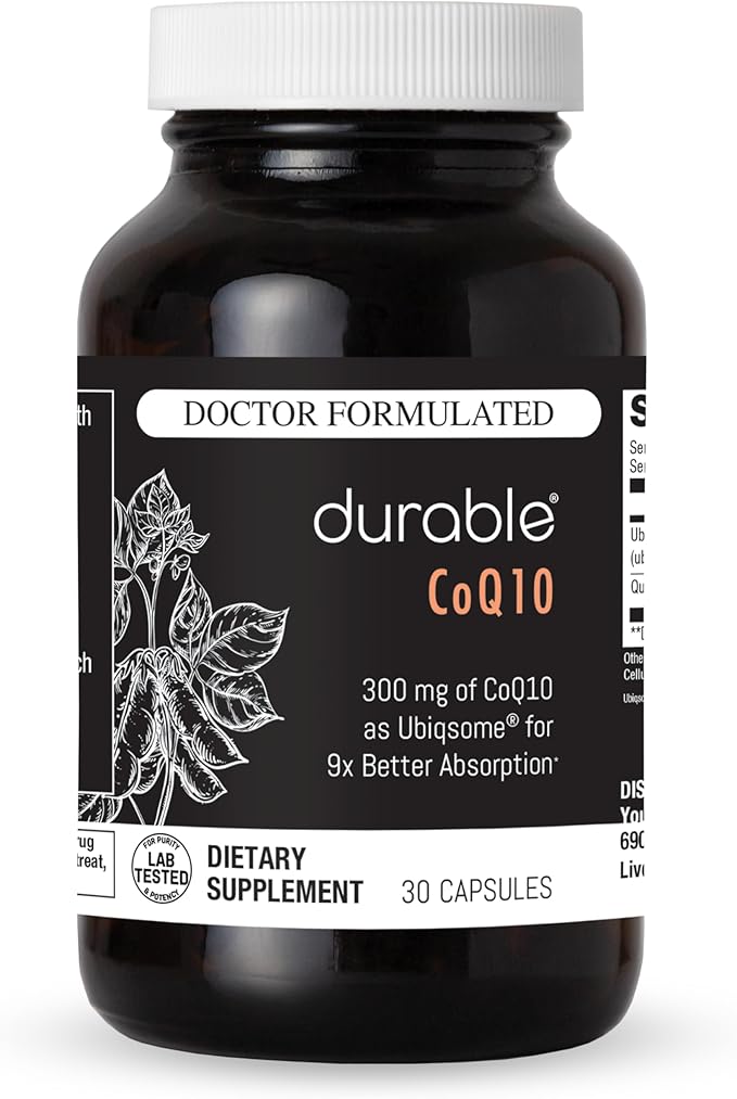 Durable CoQ10 – 300mg Coenzyme Q10 Phytosome with 9X Better Absorption + Quercetin – Heart Energy &amp Cellular Support – Doctor Formulated Vegan Non-GMO Made in USA Once-Daily (30 Capsules)