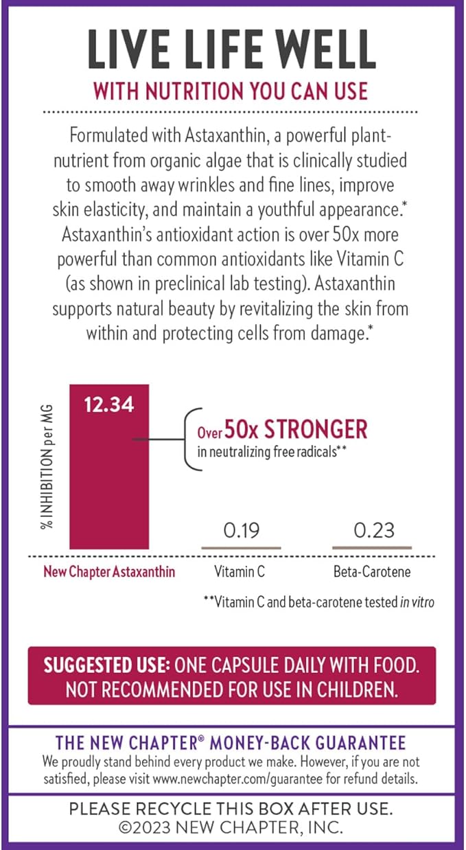 New Chapter Biotin Supplement Vegan Hair Skin and Nails Vitamins with Fermented Biotin + Astaxanthin - 60 Count