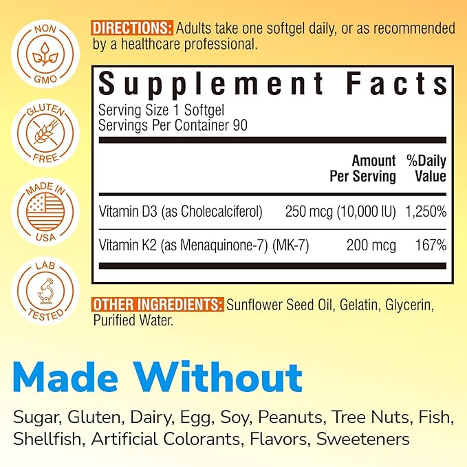 Vitamin D3 K2 Supplement 10000 IU 90 Softgels and Tart Cherry Capsules 60 Capsules