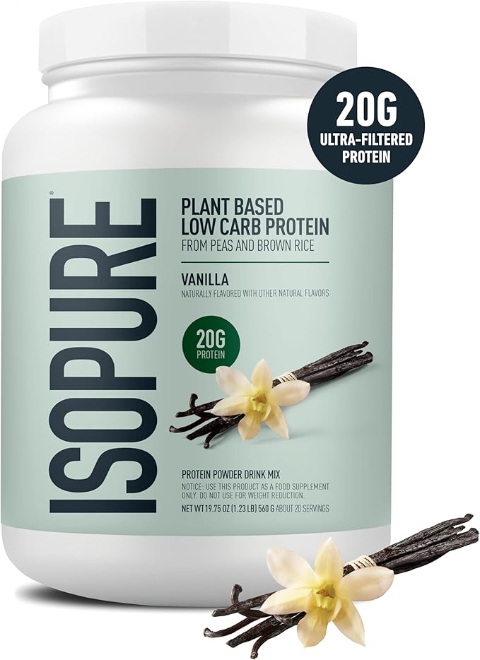 Isopure Plant-Based Protein Powder Lactose Free Gluten Free With Iron Vanilla 20g Plant Protein Per Serving 1.23 Lbs 20 Servings