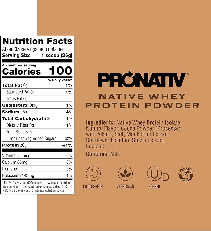 100% Whey Native Protein Powder Mellow Chocolate 2 lb Made from Farm Fresh Milk No Artificial Flavors or Preservatives for Muscle Health and Recovery Lactose Free
