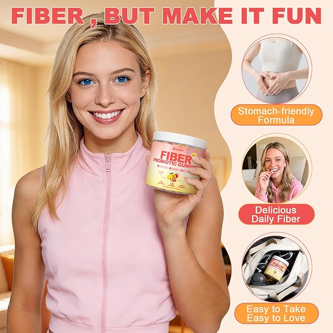 10g Fiber Gummies for Adults with 60 Billion CFU Probiotics Sugar Free Fiber Supplement with Organic Super Greens &amp Digestive Enzymes Supports Gut Health Energy &amp Regularity Vegan 120 Cou