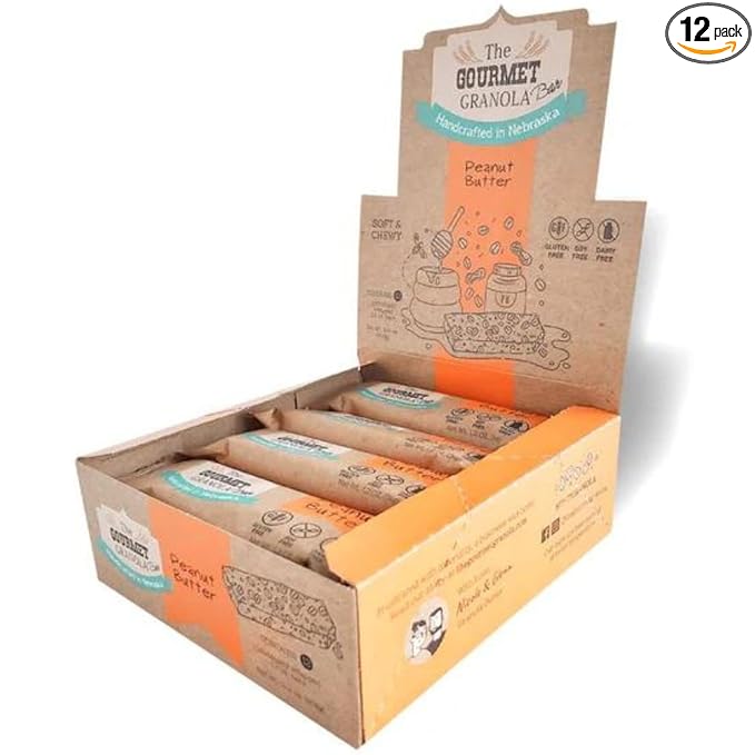 Gluten Dairy &amp Soy Free Peanut Butter Granola Bar | 12 Pack | Workout Snack | Made in Omaha NE | The Gourmet Granola