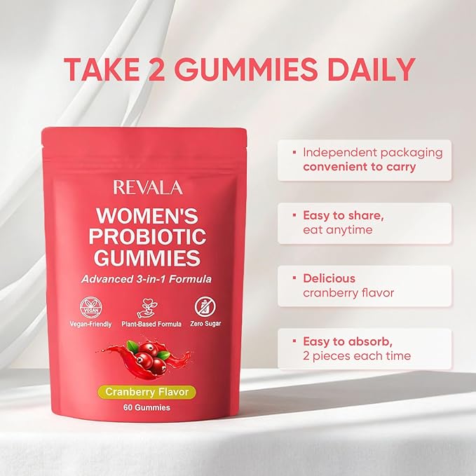 Revala 10-in-1 Viginal Probiotic Gummies for Women – Including Probiotic Strains Prebiotic Fiber &amp Vitamins Supports Digestive Balance Feminine Microbiome &amp Hormonal Harmony 60 Gummies (2)