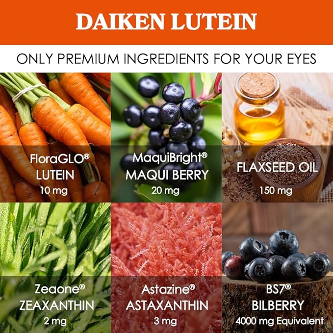 DAIKEN Lutein and Zeaxanthin Supplements AREDS 2 Inspired Formula with Astaxanthin Maqui Berry Bilberry Flaxseed Oil &amp Vitamin E 30 Softgels (Pack of 2)