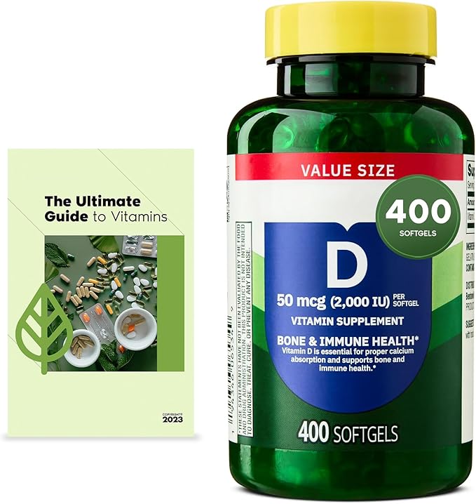 Spring Vitamin D3 Softgels 50 mcg (2000 IU) 400 Softgels Bone &amp Immune System Support Daily Dietary Supplement + Exclusive Vitamin Guide (2 Items)