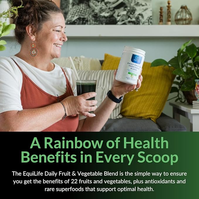 Equilife Daily Fruit &amp Vegetable Blend Superfood Antioxidant Supplement Crisp Apple Flavor with Vitamin C Fiber and 9 Essential Amino Acids Supports Energy Vegan 14 Single Serve Packets