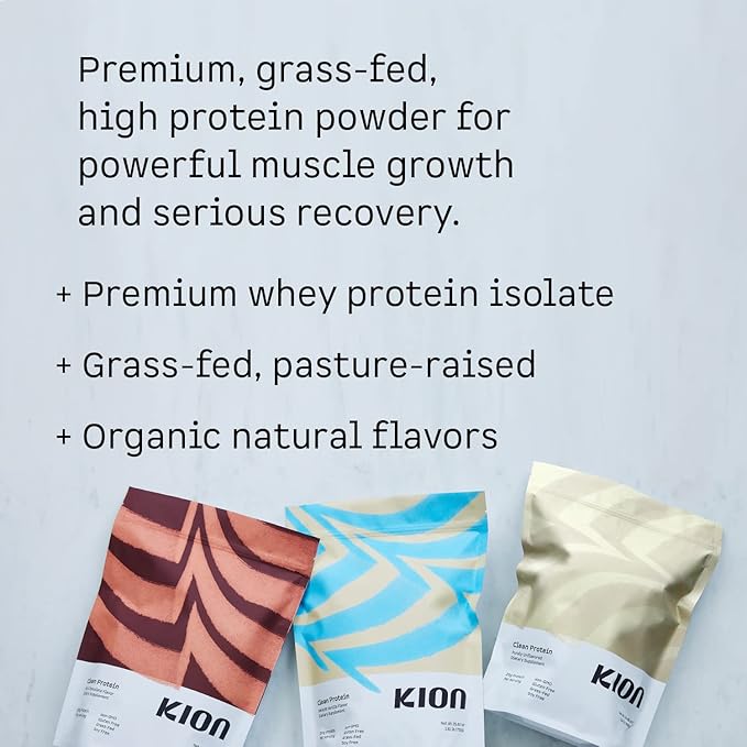 Kion Clean Protein | Grass-Fed &amp Pasture-Raised Whey Isolate Protein Powder | Smooth Vanilla | 30 Servings