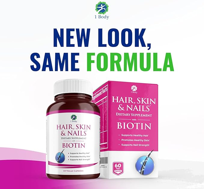 1 Body Hair Skin Nails Vitamin Complex with Biotin - Complete Formula with 26 Essential Vitamins for Men &amp Women - 3 Pack