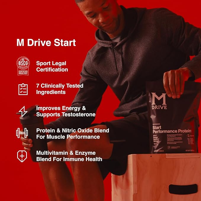 Mdrive Start 9-in-1 Complete Nutrition and Protein Shake Powder Supports Energy Strength Digestion Immune Health Nitric Oxide Recovery and Reduces Stress - Chocolate Mousse 31.7oz 30 Servings