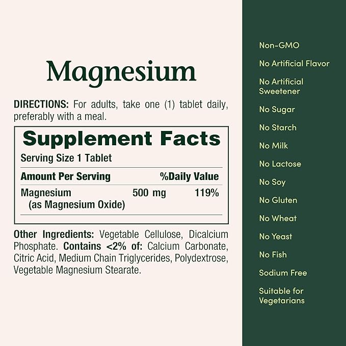Nature's Bounty Magnesium Supplements 500mg TabletsSupport Bone &amp Muscle Health200 Count (Pack of 4)