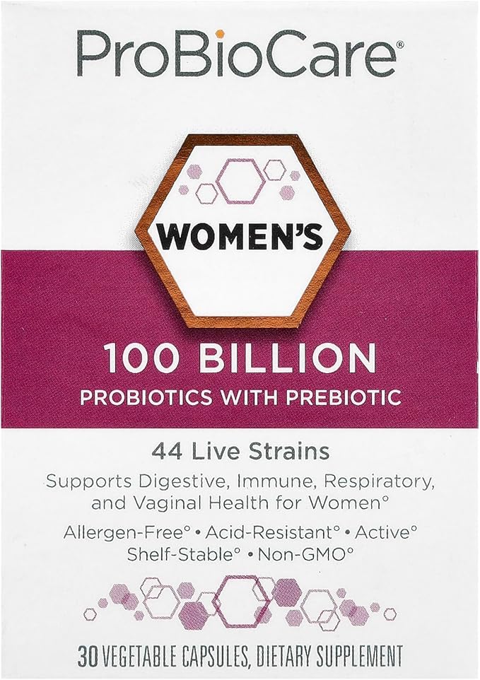 ProBioCareProbiotic for Women 100 Billion CFUs Supports Digestive Immune &amp Gut Health Promotes Healthy Microbiome Balance &amp Nutrient Absorption (30 Vegetable Capsules)
