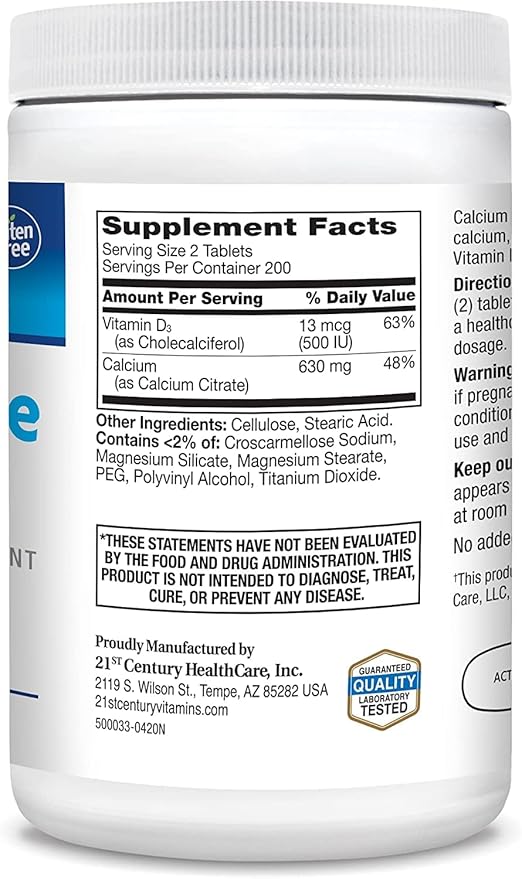 21st Century Calcium Citrate + Vitamin D Caplets - 400 ct Pack of 6