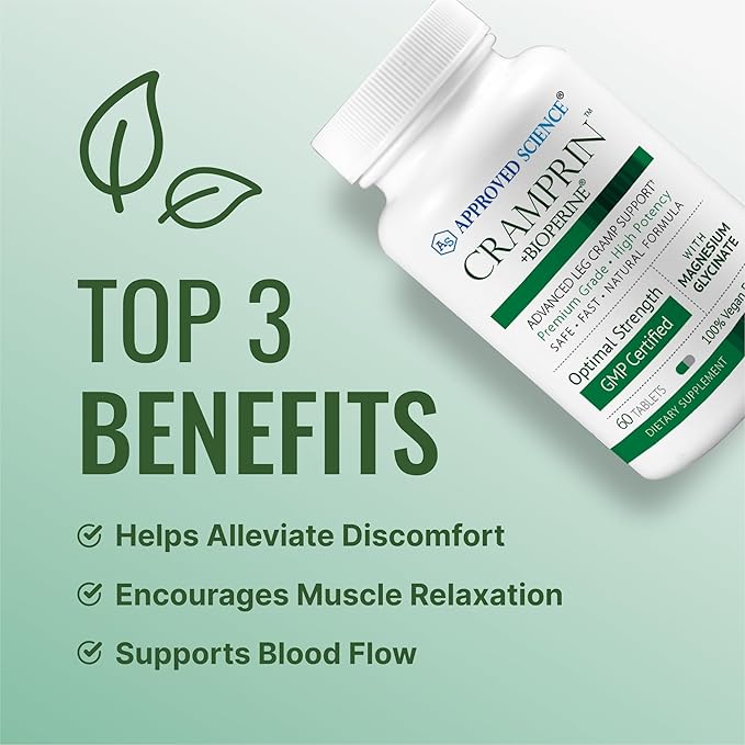 Approved Science Cramprin - High Absorption Magnesium Vitamin B Complex BioPerine - Muscle Cramps - 6 Month Supply - 2 Bottles - Vegan