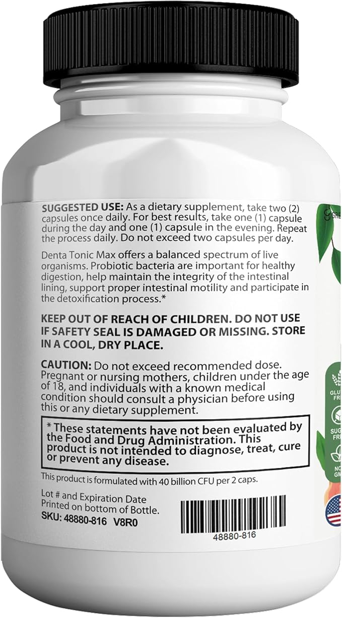 Denta Tonic Max Probiotic Supplement 40 Billion CFU 60 Capsules Supports Oral &amp Digestive Health (1)