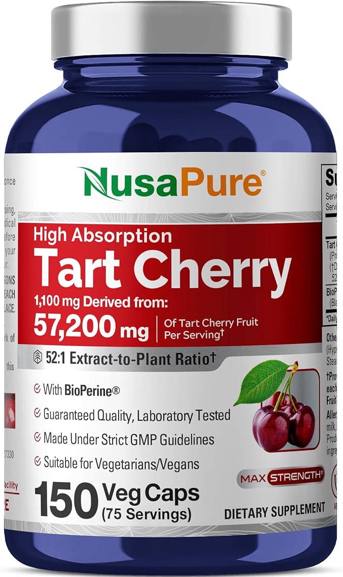 NusaPure Tart Cherry 57200mg per Caps 150 Count Vegan Non-GMO Gluten Free