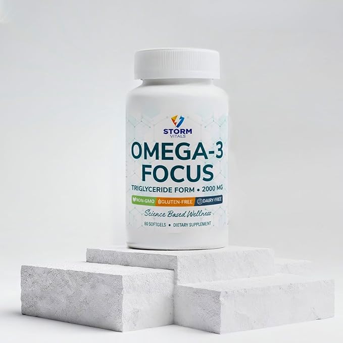 Omega-3 Focus 2000mg with Nootropic Formula – Citicoline DHA EPA B12 PQQ Folate &amp P5P – Triglyceride Form Omega 3 – 60 Softgels (60 Count (Pack of 1))