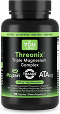 Threonix Triple Magnesium Complex - 200 mg Magnesium from 2450 mg of Magtein L-Threonate Bisglycinate Chelate TRAACS &amp ATA Mg - Brain Sleep &amp Mood Support - High Absorption - 120 Capsules