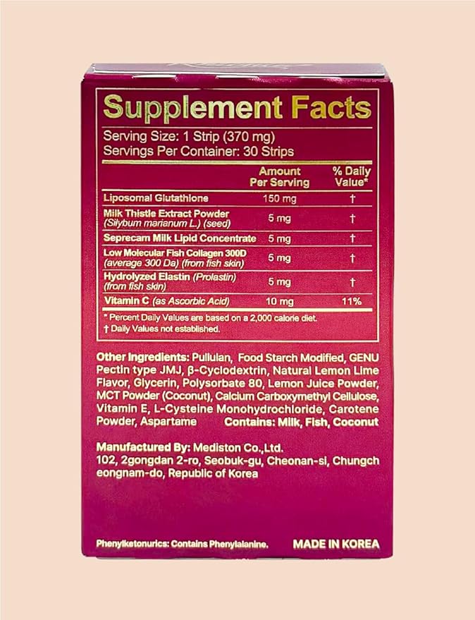 (370mg X 30) Liposomal Pure Glutathione Purple Film Strips/Glutathione 150 mg Supplement 90% Purity