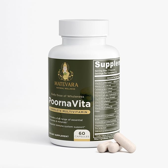 PoornaVita Complete Multivitamin for Men | Prostate &amp Immune Support | 60 Capsules