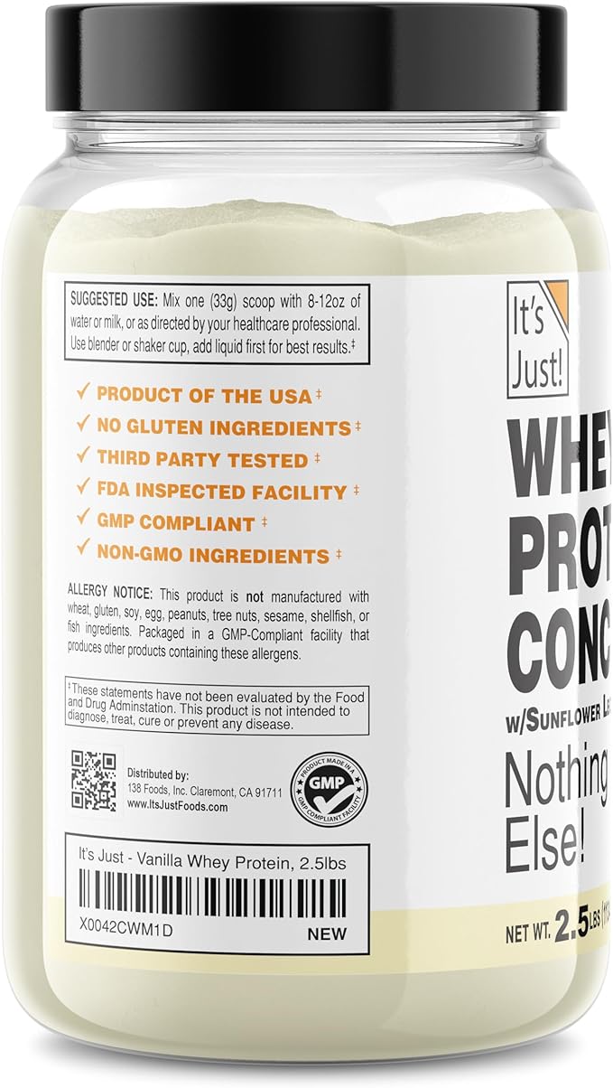 It's Just! - 100% Whey Protein Concentrate Made in USA Premium WPC-80 Natural Vanilla Flavor (2.5 Pound Vanilla)