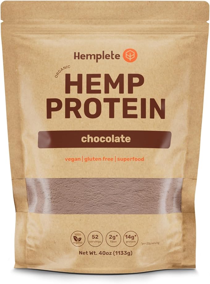 Organic Hemp Protein Powder Chocolate 40oz Value Size | Vegan Plant-Based Protein 14g Protein 70%+ Concentrate No Added Sugar Keto Friendly Clean and Natural