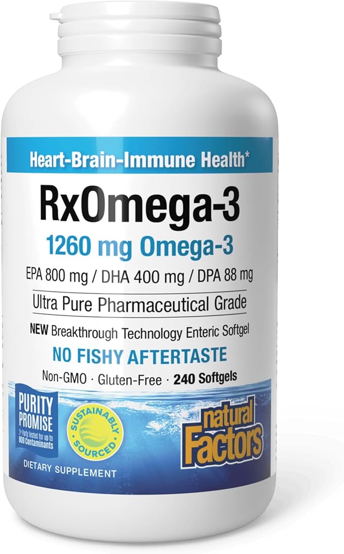 Natural Factors RxOmega-3 - Brain &amp Heart Health Support - Eye Health Supplement with EPA &amp DHA - Natural Supplement with Omega-3 Fatty Acids - 120 Softgels (90 Servings)