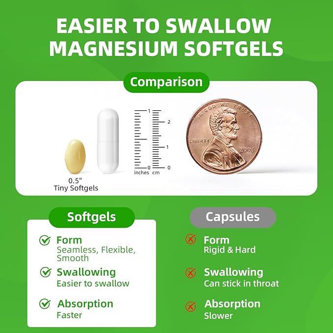 Magnesium Glycinate Supplement 500mg High Absorption Dietary Supplement Softgels for Sleep Muscle Heart Support Gluten Free Non GMO 180 Capsules 90 Day Supply