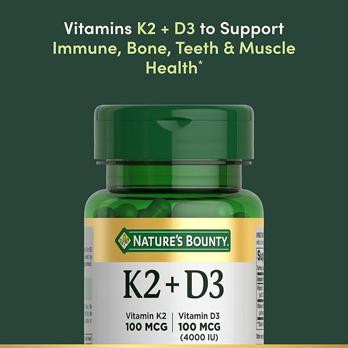 Nature's Bounty Vitamin D3 K2 Supplement 4000 IU Vita D3 Plus 100 mcg of Vitamin K Supplements for Adults for Heart &amp Bone Health Support 30 Day Supply 30 Vegetarian Capsules (Pack of 3)