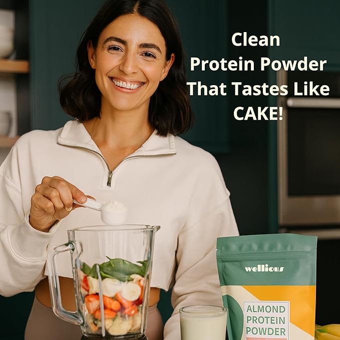 wellious Almond Protein Powder Bundle (1 Vanilla &amp 1 Chocolate) - 18 Grams of Pure Healthiest Vegan Protein - Perfect Gluten-Free Soy-Free Gut Friendly Protein Powder for Sports Nutrition