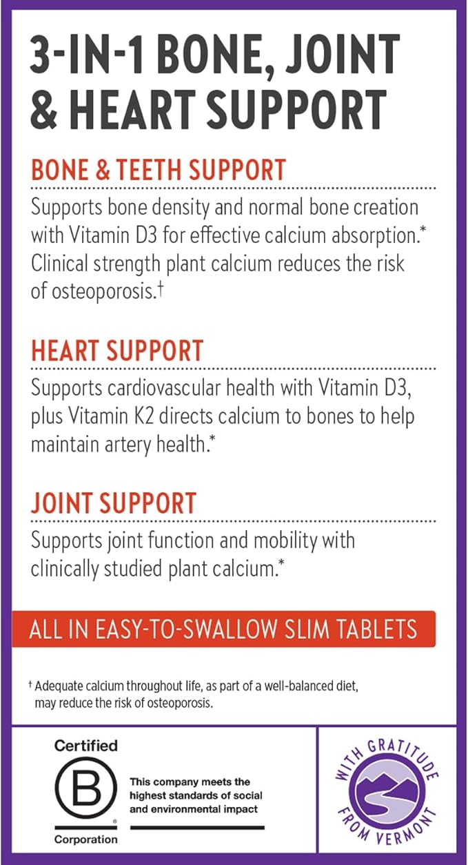 New Chapter Calcium Supplement - Bone Strength Plant-Based USDA Organic Calcium with Magnesium Vitamin D3+K2 for Bone Health &amp Joint Mobility Heart Support 905 mg dose - 180 Slim Tablets