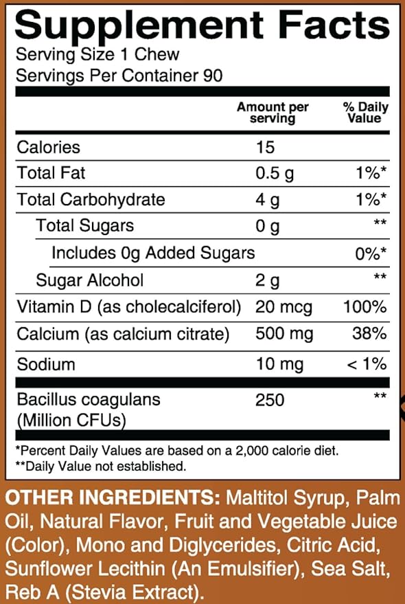 BariatricPal Sugar-Free Calcium Citrate Soft Chews | 500mg with Vitamin D &amp Probiotics | Piña Colada | 90 Count (1 Month Supply)
