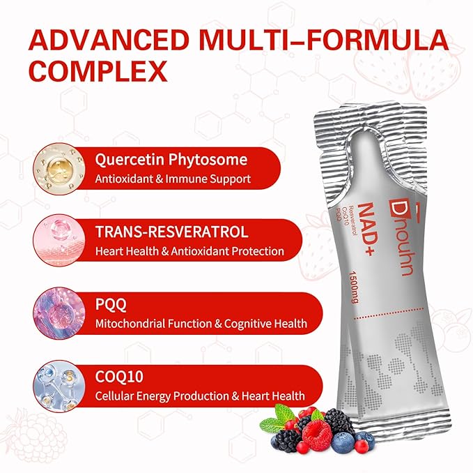 NAD Liquid Supplement 1500mg Nicotinamide Riboside &amp Resveratrol with PQQ NAD Supplement for Women &amp Men Boosts Cellular Energy Anti-Aging Immune Focus 30 Packets