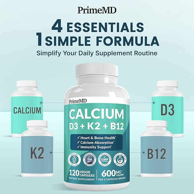 4-in-1 Calcium Supplements for Women and Men - Calcium with Vitamin D3 K2 5000 IU Supplement 601mg per Serving for Heart Bones &amp Body Defenses - Gluten-Free Vegan-Friendly (480 ct)