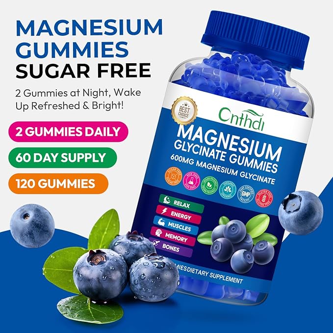 Magnesium Glycinate Gummies 600mg Sugar Free Chewable Magnesium Gummies for Adults &amp Kids Relaxation Stress Relief Night Rest No Melatonin Gluten Free Non GMO Vegan Pectin 120 Count