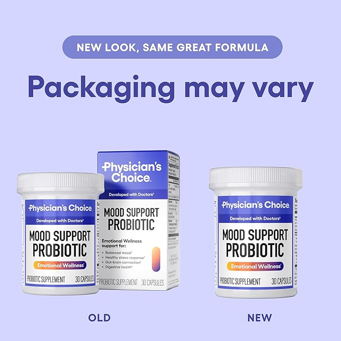 Physician's CHOICE Mood Support Probiotic - Supports a Balanced Mood Healthy Stress Response &amp Digestive Health with Prebiotics Ashwagandha Vitamin B12 Folate - for Men &amp Women - 30ct