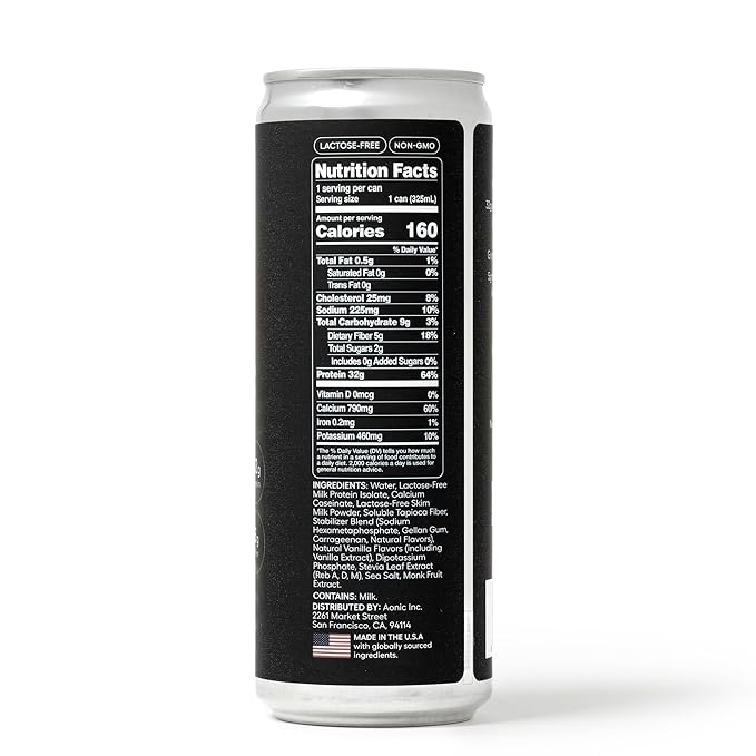 Aonic Fuel 32g Protein Shake 5g Fiber Lactose-Free Complete Amino Acid Profile No Added Sugar Made with Real Vanilla 11 fl oz (Pack of 12) - Smooth Vanilla