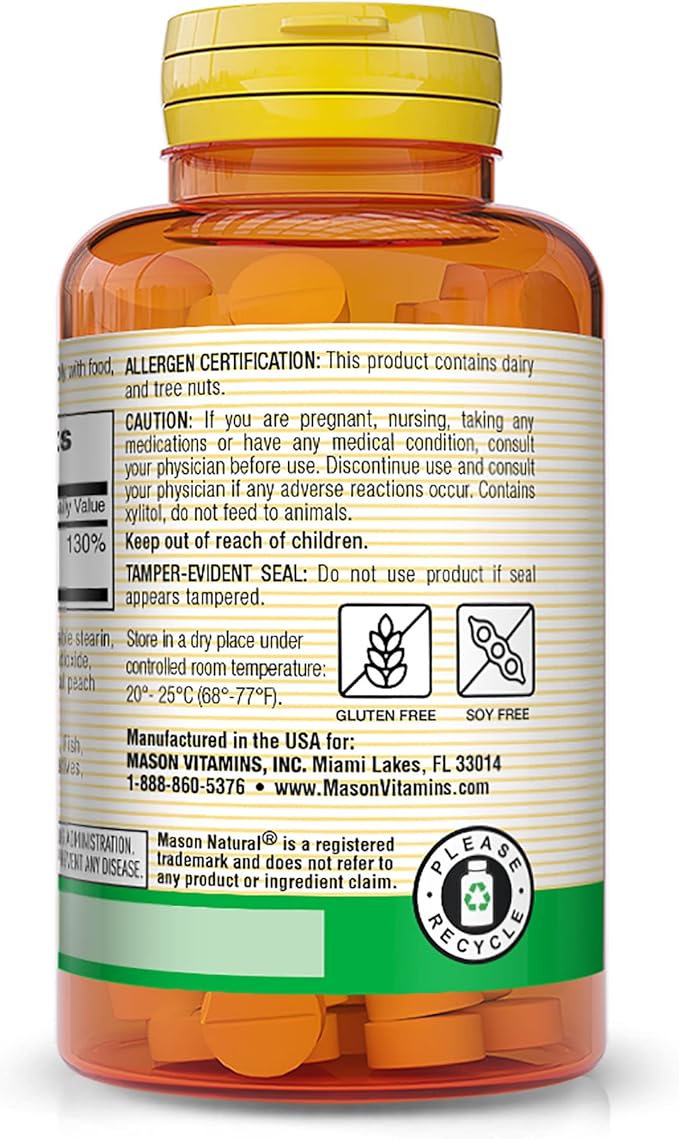 Mason Natural Vitamin D3 1000 IU (25 mcg) Peach Vanilla Chewable Tablets for Adults &amp Kids to Support Muscle Function 50-Day Supply (Pack of 3)