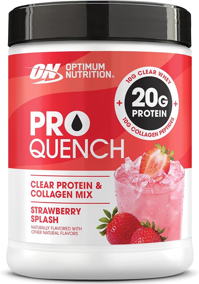 Optimum Nutrition Pro Quench 10g Clear Protein 10g Collagen peptides &amp Electrolyte Powder Drink Mix Strawberry 20 Servings 520 Grams (Packaging May Vary)