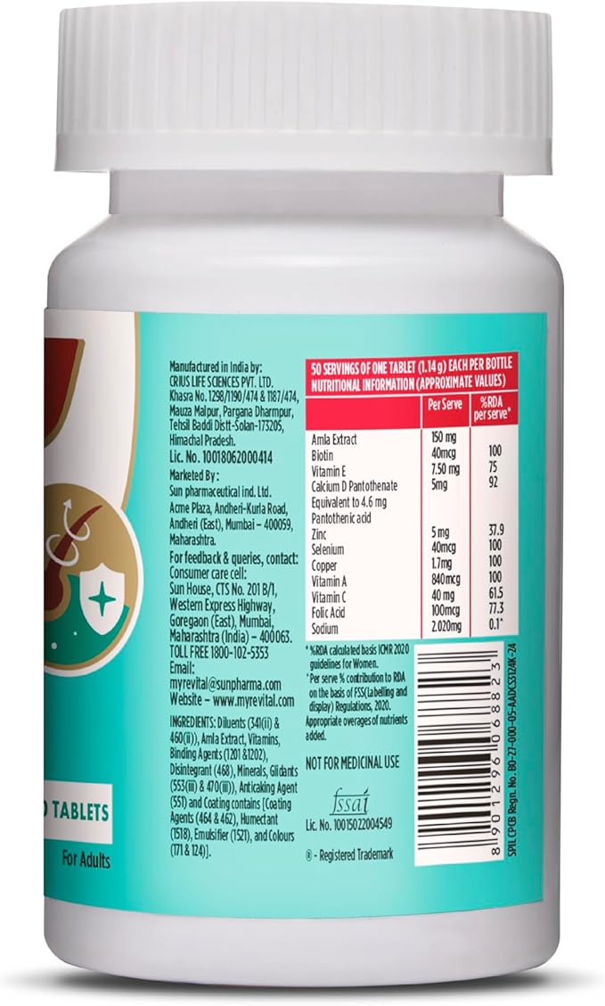 Revital Biotin+ with Amla and DHT Blockers for Hair Growth | Biotin Amla Zinc Vitamin E &amp Pantothenic Acid | Supports Hair Strength &amp Skin Health | 50 Tablets