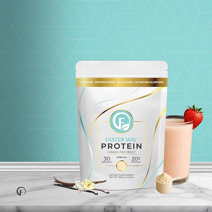 Faster Way - Protein Powder - Hydrolyzed Grass Fed Beef - 20g of Protein Per Serving - Muscle Growth &amp Recovery - 9 Essential Amino Acids - Sugar Gluten &amp Dairy Free - Non-GMO - Vanilla - 30